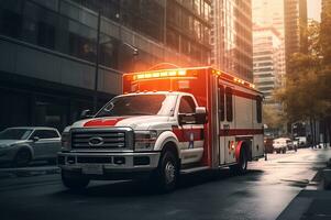 Medical emergency ambulance car on the street AI Generative photo