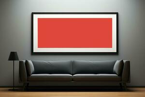 minimalist living room blank frame mockup . Generative AI photo