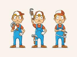 set of character illustration of plumber bring repair tool vector