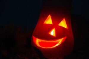 halloween candles and pumpkins in the dark photo