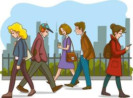 vector illustration of people walking on the street