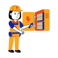 young woman electrician vector illustration