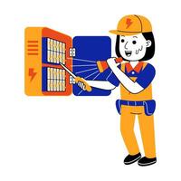 young woman electrician vector illustration