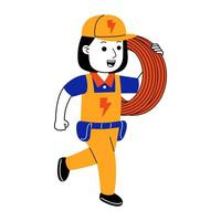 young woman electrician vector illustration