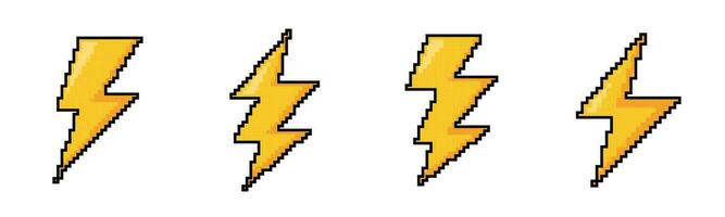 8 bit  lightning bolt  retro icon. 8 bit old thunderbolt lightning game vector