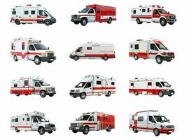 Ambulance collection isolated on white background collection, set, isolated, background, whitewith AI generated. photo