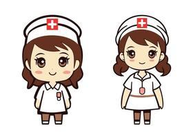 Cute cartoon nurse wearing uniform and hat, white dress, health care concept vector