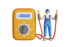 3d illustration of Electrical engineer holding digital multimeter. electrician holding a multimeter 3d illustration png