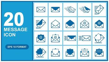 Email icon set on blue background. Vector illustration. Collection of mail and messaging icons. Design elements for several message icons like mobile apps, websites or UI