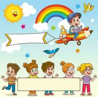 vector illustration of Education Concept With Funny School Child