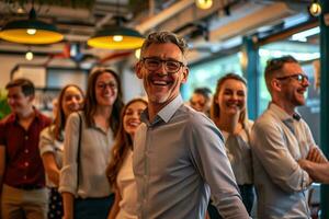 AI generated Group of business people having a meeting at creative office photo