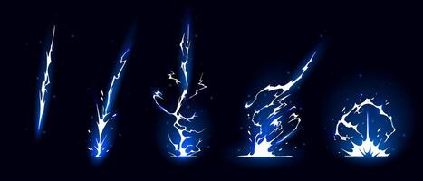 Lightning strike bolt silhouettes sequence vector illustration.