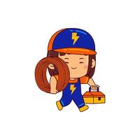 cute electrician girl cartoon character vector