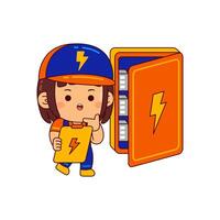 cute electrician girl cartoon character vector