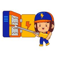 cute electrician girl cartoon character vector