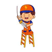 cute electrician boy cartoon character vector