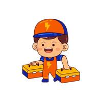 cute electrician boy cartoon character vector