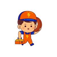 cute electrician boy cartoon character vector