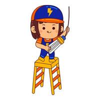 cute electrician girl cartoon character vector