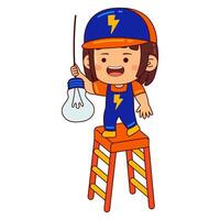 cute electrician girl cartoon character vector