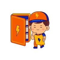 cute electrician boy cartoon character vector