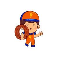 cute electrician boy cartoon character vector