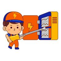 cute electrician boy cartoon character vector