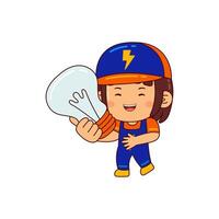 cute electrician girl cartoon character vector