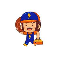 cute electrician girl cartoon character vector