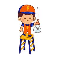 cute electrician boy cartoon character vector