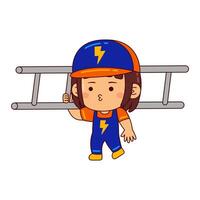 cute electrician girl cartoon character vector