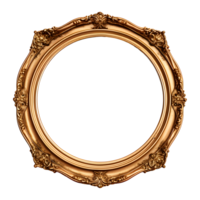 AI generated Antique Gold Circle Frame Isolated on Transparent Background png