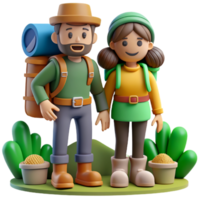 3d character couple travel illustration png