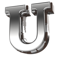 Silver Letter U 3d Rendering png