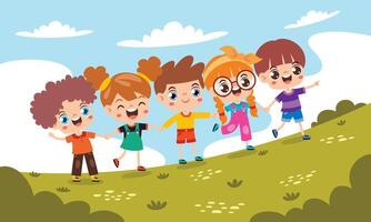 Cartoon Multicultural Kids Holding Hands vector