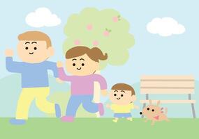 Lovely family running at the park. vector