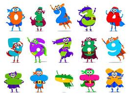 Cartoon math number nine superhero characters vector