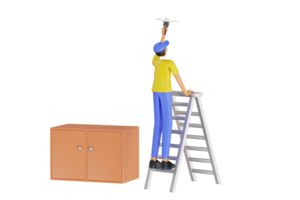 Handyman painting ceiling 3d illustration png