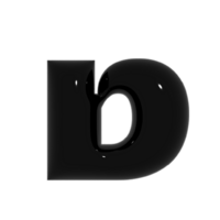 Black metal shiny reflective letter D 3D illustration png