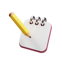 3d white sheet and pencil with cartoon style. 3d render business icon concept png