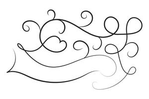 Filigree curly Calligraphic Heart, Fancy Line Flourishes Swirls hearts, curve romantic love sign, Valentines Day divider flourish Swirl, Calligraphy Flourish lettering header hearts scroll vector