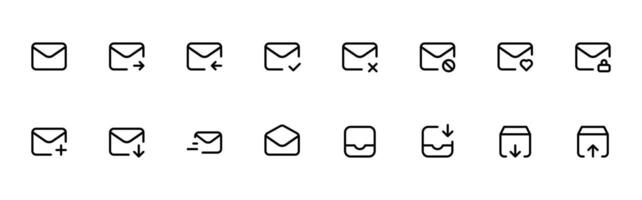 Mail icon set. email icon vector. E-mail icon. Envelope. editable stroke linear icons. vector illustration