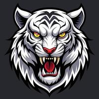 Close-up of a white tigers face with intense yellow eyes, showcasing its fierce and majestic appearance, Fierce White Tiger Head Mascot, Bold Illustration vector