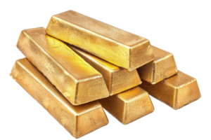 Golden bars ingot stack that high value in business market isolated on background, financial gold stock and global market. png