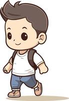 Cute little boy walking cartoon illustration. Isolated on white background. vector