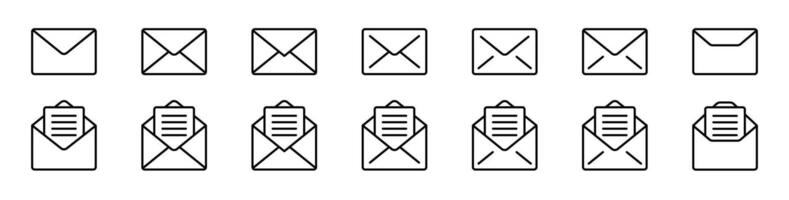 Mail envelope icon set. Line mail collection. Email envelope editable stroke vector