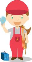 Cute cartoon illustration of an electrician. Women Professions Series vector