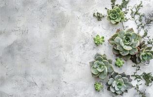 Group of Green Plants on Cement Wall photo