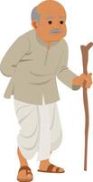 Indian Old man, Grandfather is holding a walking stick in hand vector