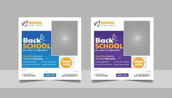 Kids admission social media post and back to school web banner higher education square flyer study abroad poster template vector